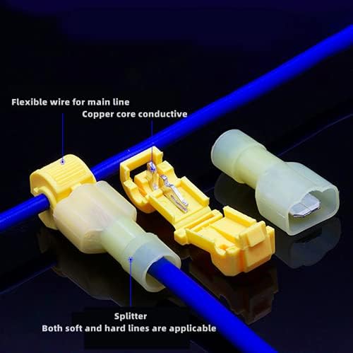 50 PCS,T-Shaped Crimp Terminal,Electrical Connector,Connection Clamps,Quick-Free Stripping,Cable Connector(T3 Yellow)