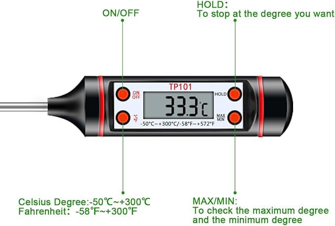 Image of Dr. Care LCD Digital Food Thermometer with Stainless Steel Probe - Instant Read for Cooking and Grilling (Black)