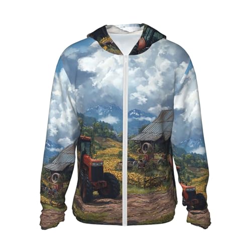 UPF 50+ Sun Protection Hoodie Long Sleeve Tractor Farm Sun Shirt Rash Guard Fishing Shirts for Men