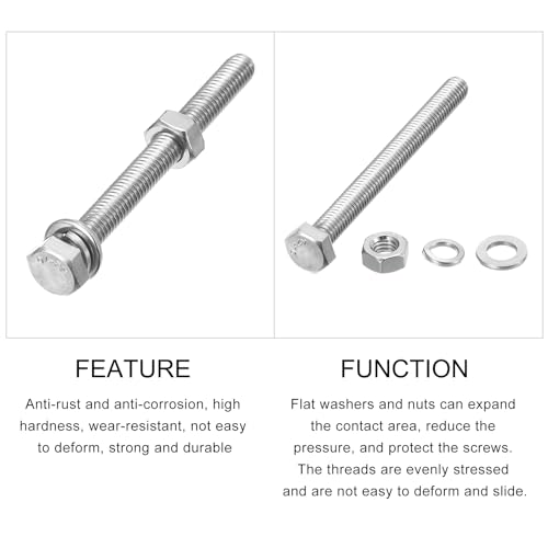 Image of METALLIXITY Hex Head Screws Bolts, Nuts, Flat & Lock Washers Kits (M6-1x65mm) 10 Set, Stainless Steel Fully Threaded Machine Screws Bolt Set - for Home Appliance Equipment