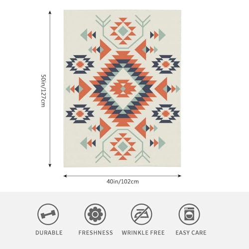 HGOD DESIGNS Ethnic Pattern Blanket Graphic Cute Tribe Traditional Geometric Art Throw Blanket Decor Cozy Warm for Home Bedroom Sofa Office red blue white 100x130cm - Image 2