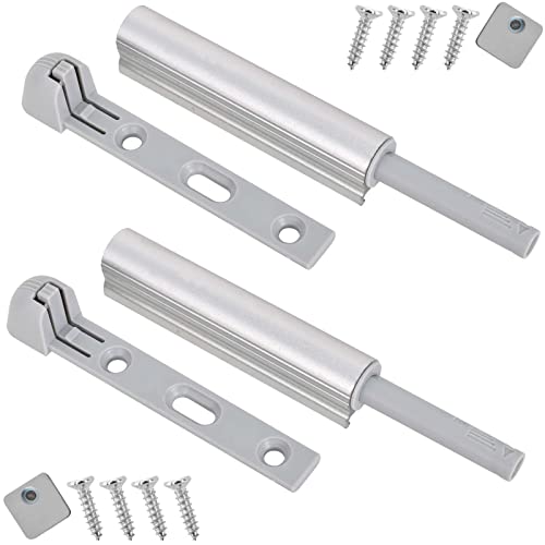 2 Stück Magnetische Türschnäpper, Push to Open Türöffner, Softclose Türdämpfer, Schranktür Dämpfer, Drucktüröffner für Schränke Türen Sideboards Möbel Schubladen Schranktür (Silber)