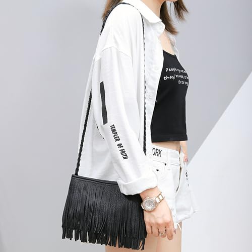 Image of Hoce Women's Leather Fringe Messenger Bag Large Hobo Crossbody Tassel Shoulder Bags, Gift for Mom Wife Girlfriend