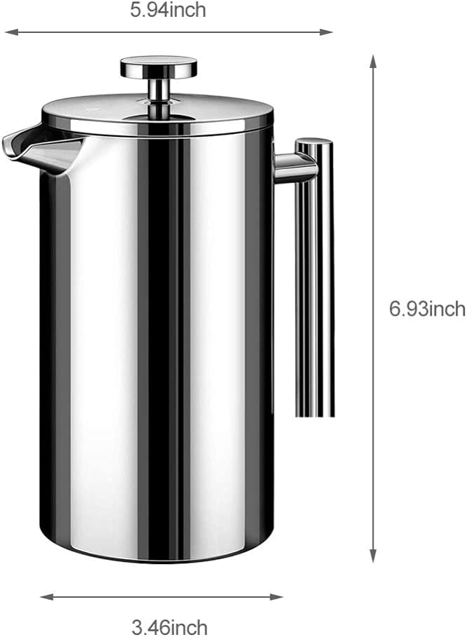 Press Coffee Maker Stainless Steel Coffee Percolator Pot Double Wall Large Capacity Manual Coffee Containers