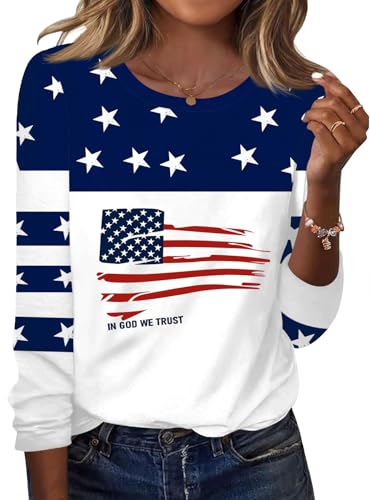 TCOT Crew Neck Tops for Women American Flag Long Sleeve...