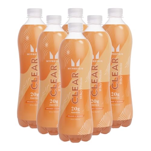 Myprotein Clear Whey Protein Drink - Bebida de proteína de suero de leche, naranja y mango, 0.77 onzas de aislado de suero, cero azúcar y grasa, jugo alto en proteínas listo para beber, 6 botellas de