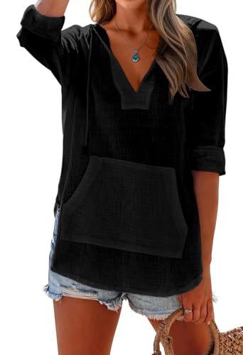 Camisa de playa para mujer Ebifin con capucha evita el viento tras nadar 3