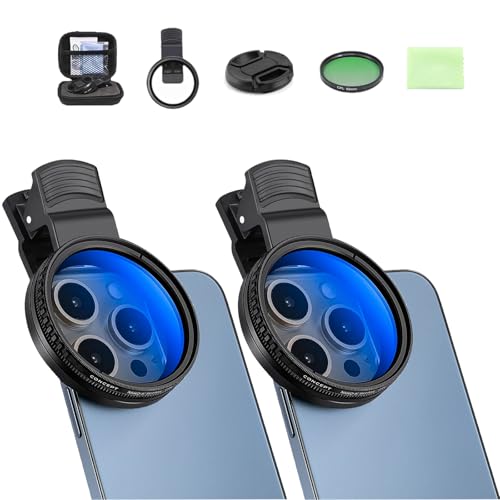 52mm Clip-0n CPL Phone Camera Lens Filter Kit, 52mm CPL Filter for Phone with Clip, Circular Polarizer Polarizing Compatible for iPhone 16 15 14 13 12 11, Motorola, Other Smart (2Pcs)