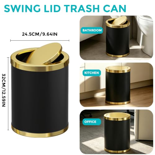 Image of 2.3 Gal /2.6 Gal Metal Shake Lid Trash Can, Double Bucket for Bathroom, Living Room, Kitchen, Office (Black Wood-Grain lid - 15L)