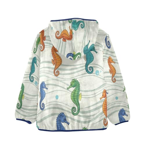Seahorse Pattern with Colors Toddler Fleece Jacket Girl Boys Hooded Fleece Jacket Coat Warm Outwear Zip-up 3-10T2