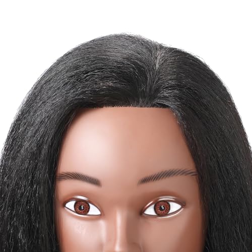 mannequin head with 100 real hair 1634 cosmetology mannequin manikin training practice doll head for hairdresser braiding hair styling hairdressing with clamp holder- black