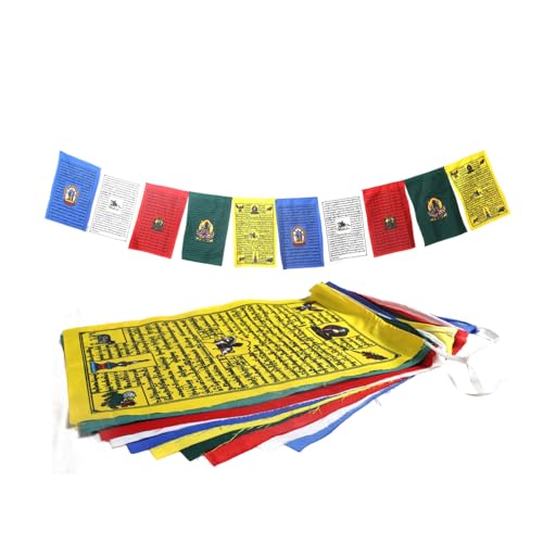 Tibetan Prayer Flags (9 x 13 inches) – Set of 10 Traditional Hand Printed Lung Ta Wind Horse Flags with 5 Element Colors, Handmade Affirmation Flags for Outdoor, Authentic Himalayan Flags from Nepal