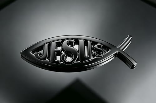 Image of 3D Chrome Emblem Badge Sticker Jesus Fish Decal Stickers Decoration for Car, Truck, Motorcycle, RV, Scooter, SUV, Door, Window (Black Fish)
