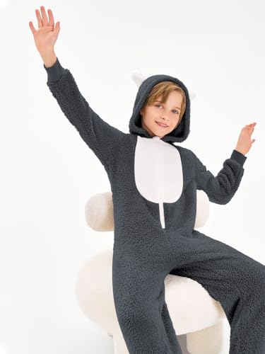 rrhss Boys Pajamas Flannel Hooded Rompers Kids Long Sleeve Zip up Onesies One Piece Sleepwear 5-14Y2