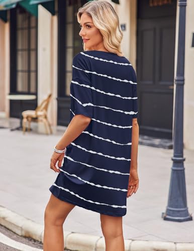 Image of Ekouaer Sleep Shirts for Women Nightgown Short Sleeves T shirt Night Dress Round Neck Womans Nightgown with Pocket S-XXL