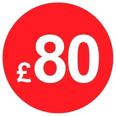 Pack of 500-20mm Price Stickers Labels - Choose from 10p to £95 - Bright Red - Many Prices to Choose from (£80 - Red) — image 1