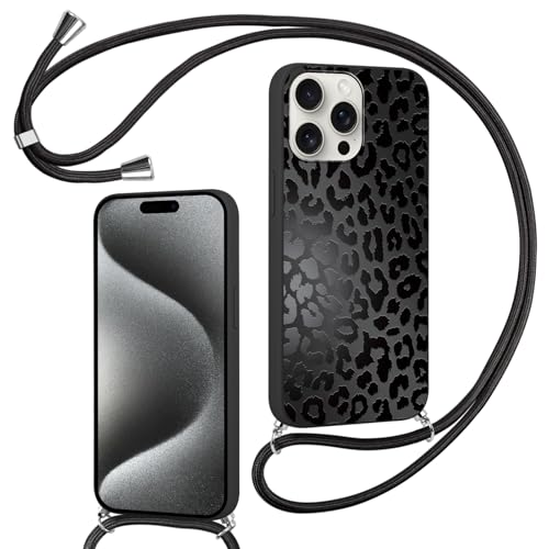 Foonary Handyband Hülle mit Band für iPhone 14 6 1 Handyhülle Leopard Design Kette Necklace Case mit Kordel zum Umhängen Silikon Bumper Kratzfest Schutzhülle Cover Schnur für iPhone 14 / iPhone 13