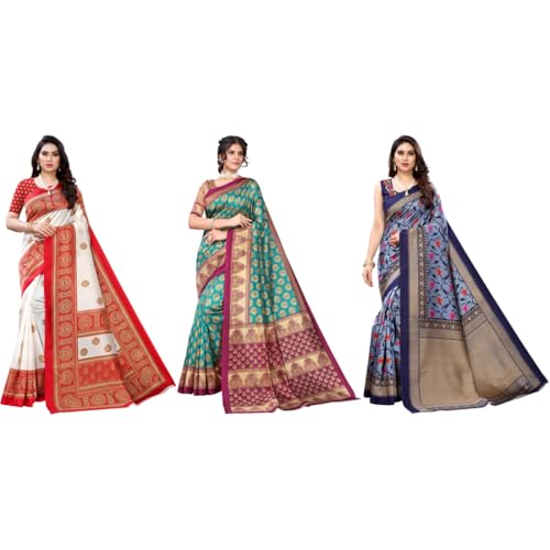 Image of Yashika Women's Sarees Women's Combo Art Silk Printed Saree With Unstitched Blouse Piece |saree for Women | saree combo | New Sari | Saree Pack Of 3