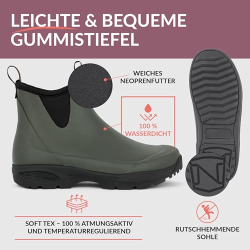 Green Comfort Gummistiefel Damen Halbhoch 40 | Wasserdicht Gummistiefel Damen Kurz für Outdoor und Garten