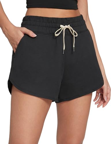 CRZ YOGA Cloud Jersey Sweat Shorts Women 3” High Waisted Dolphin for Casual Athletic Lounge with Pockets