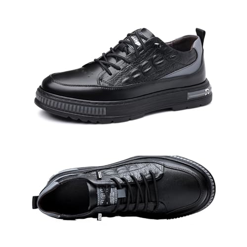 Men's Crocodile Pattern Waterproof Cowhide Shoes,Height Lifting Non-Slip Casual Softsole Oxford Fashion Leather Lace-Up Sneaker2