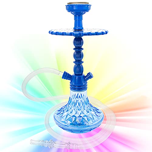 Hookah Set, Portable Hookah Accessories, LED Light Up 15â€ Single Hose Hookah Kit, Decorative Stem, Gorgeous Acrylic Vase, Acrylic Bowl, Silicone Hose, Hookah Tips, and Hookah Coal Tongs (Blue)