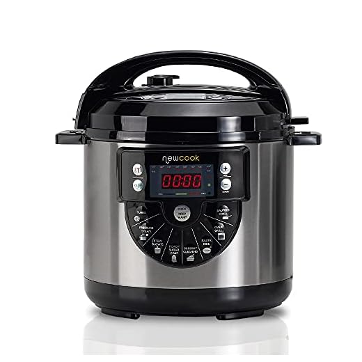 NEWCOOK Olla Programable Newcook Delicious Negra, Olla a Presión Multifunción Eléctrica con Voz, 15 Funciones, 1000W,6 l, 4 Niv. Presión,Cubeta con recubrimiento cerámico. Accesorio para Freír