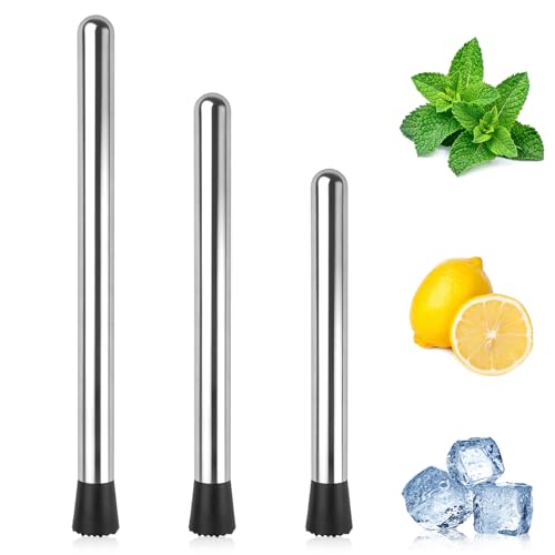 Muddler For Cocktails, 4 Pack Cocktail Muddler 8' 10' 12', Stainless Steel Muddler For Mojitos Fruit Lemon Drinks Party, Lemonade Stand Supplies, Bar Accessories
