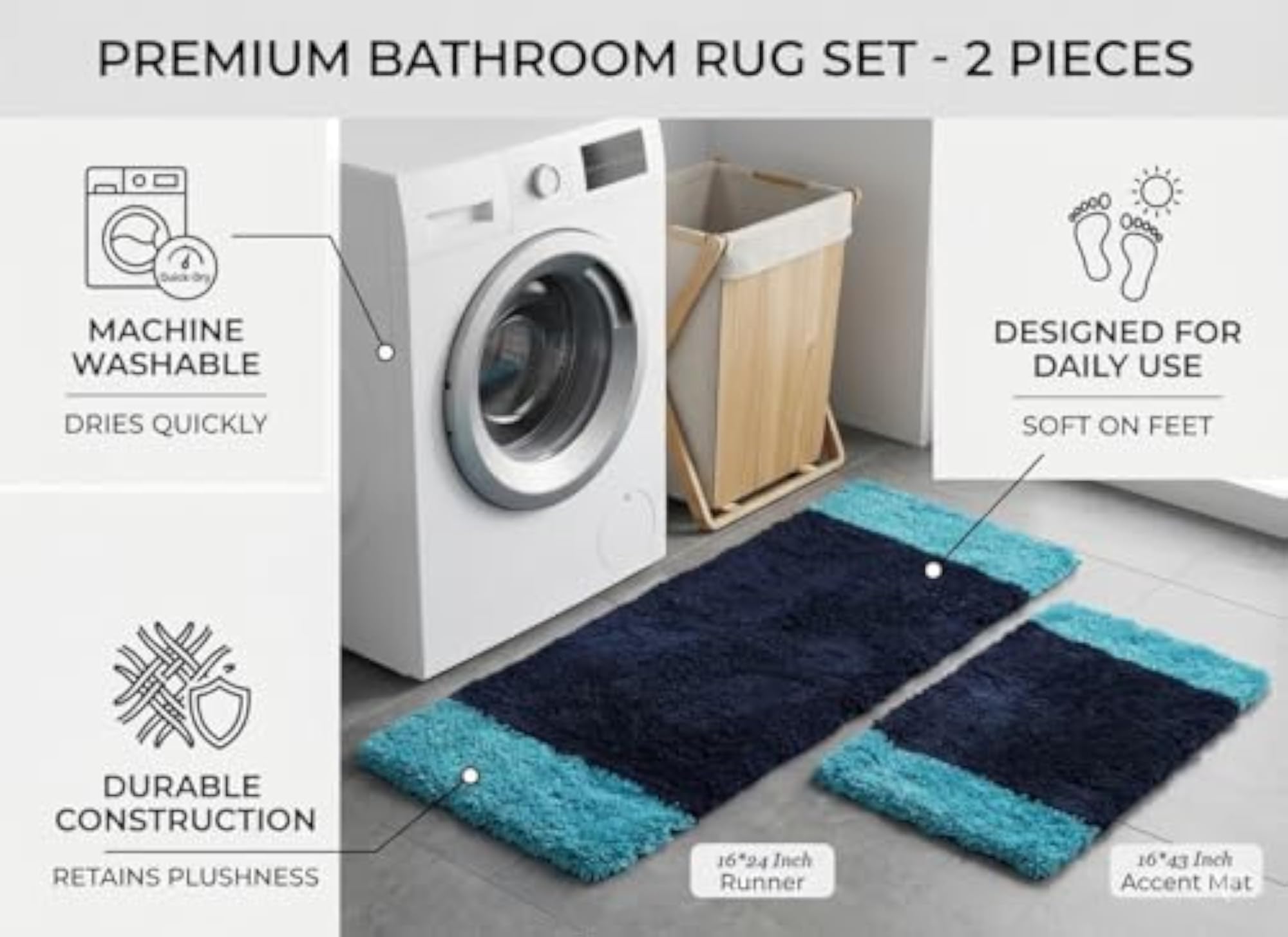 Premium 100% Cotton Kitchen Mat Set, Soft & Absorbent