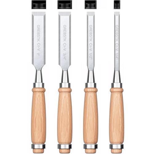 Image of GREBSTK 4 Piece Wood Chisel Set CR-V Steel Sharp Bevel Edge for Woodworking