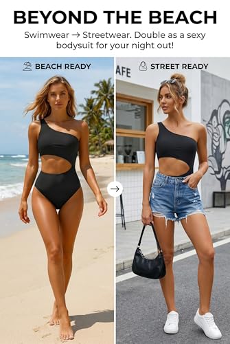 Image of Women's One Piece Swimsuit- One Shoulder Bathing Suit Cutout Tummy Control Swimwear