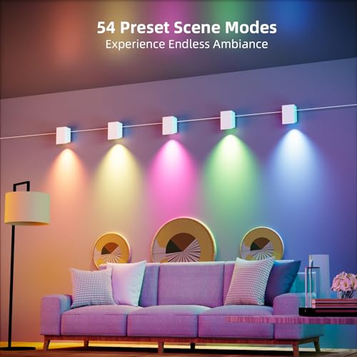 Image of RGBCW Smart Wall Sconces WiFi Wall Lights 54 Dynamic Modes, Color Changing LED Cube Wall Light Works with Alexa, Music Sync, Indoor Light Fixture for Bedroom, Living Room, Party, 6 Pack