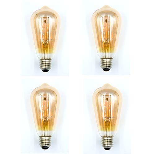 Sister-A Globe Vintage Edison LED Bulb 6W ST64 E27 Lamp Decoration Light Bulb Clear Glass AC220V Warm White Color 2700K 600LM Filament Light Bulbs for Home Chandeliers Pendant Hotel Cafe Bar 4pack