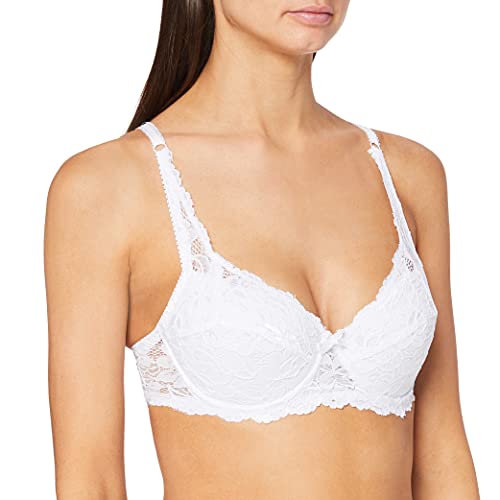 FM London Soutien-gorge push-up en dentelle pour femme – Rembourré, à armatures, emboîtant, Blanc, Taille 90B