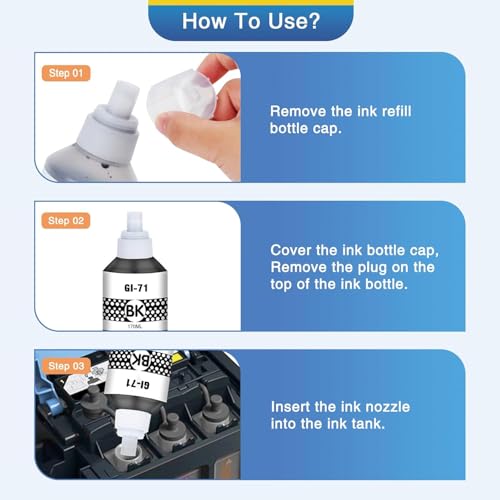 Image of KOSH GI-71 Refill Ink Compatible for Canon G1020,G2020,G2021,G2060,G3020,G3021,G3060 Printers (4, Black Cyan Magenta Yellow)