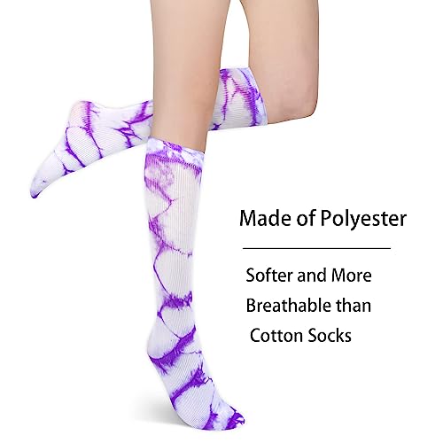 Image of Benefeet Sox Women Girls Thin Nylon Knee High Socks Long Tube Socks Unisex Soft Cozy High Calf Sock Tie Dye /Gradient