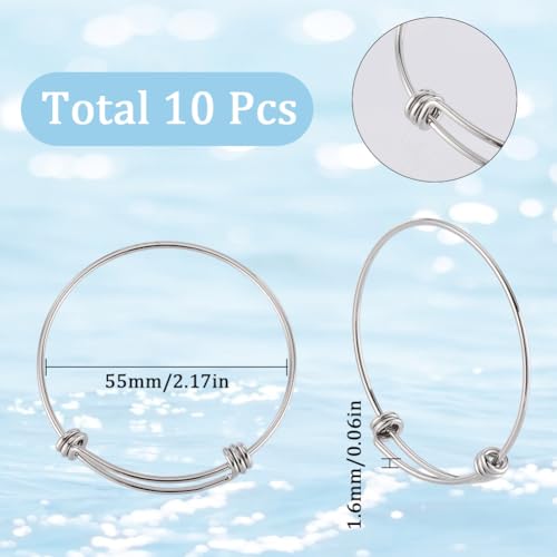 SUNNYCLUE 10Pcs Silver Expandable Bangle Bracelets Adjustable Wire Bracelet Stainless Steel Motivational Blank Bangles Set for jewellery Making 2.17 Inches DIY Gift Supplies Crafting Beginner Women - Image 2