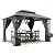 HAPPATIO 10' x 12' Hardtop Gazebo, Outdoor Gazebo with Netting and Curtains, Double Roof Permanent Patio Metal Gazebo Canopy with Storage Shelf for Patio, Deck, Backyard (Gray)