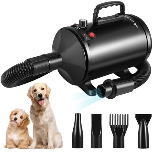 3200W Professional Dog Hair Dryer & Grooming Blaster - High-Velocity Pet Dryer with Stepless Speed Control & 4 Nozzles - Powerful Dog Blaster Dryer for Fast, Safe Drying (Suitable for Cats & Dogs)