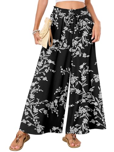 Bestbee Palazzo Long Pants for Women Dressy Casual Wide Leg Slacks Elastic Waist Outfits Flowy Pants with Pockets