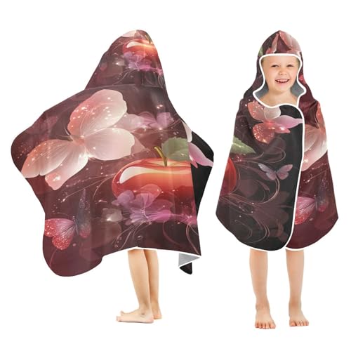 Kigai Flowers Apples Hooded Beach Towel for Kids Soft Absorbent Quick Dry Bath Towel with Hood Lightweight Toddler Shower Pool Bath Wrap for Boys Girls