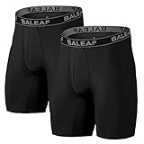 BALEAF Men's Performance Boxer Briefs 9' Athletic Underwear Long Leg Cool Dry with Fly 2-Pack Black/Black Size M(2-Pack)