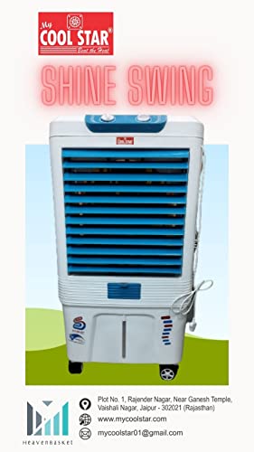 Image of My Cool Star Desert Air Cooler- 60L: with 18 Watts Everlast Pump,High speed Aluminium One Ten Motor,ABS Blade,3-Way Air Deflection and High Density Honeycomb pads: Blue & White