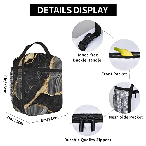Yetta Yang Marble Black And White Gold Portable Lunch Bag Insulated Lunch Box Reusable Totes For Women Men Work Picnic Camping #TOP5