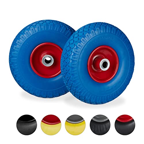 Relaxdays, blau-rot 2X Sackkarrenrad, pannensichere Vollgummireifen, 3.00-4' Stahlfelge, 20 mm Achse, 100kg, 260 x 85 mm, 10026069_959