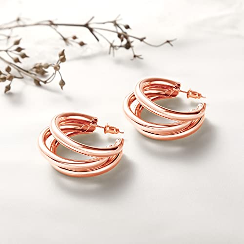 Easyso Gold Hoop Earrings For Women, Rose Gold Chunky Triple Hoops Lightweight Big Thick Three Open Hoop Hypoallergenic Fashion Trendy Split Multi Earring Jewelry Gift For Gilrs #TOP5