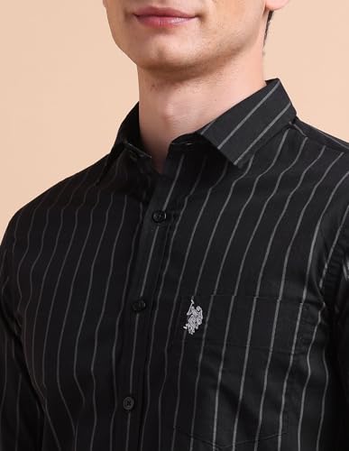 Image of U.S. POLO ASSN. Men Cotton Vertical Striped Tailored Fit Shirt