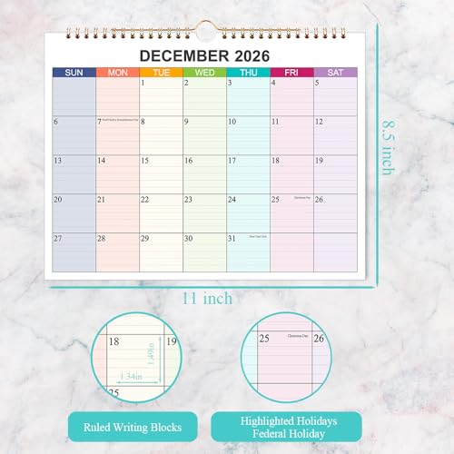2025-2026 Calendar - Wall Calendar 2025-2026 Runs from October 2025 to December 2026, 15 Months Calendar with Thick Paper for Planning and Organizing for Home or Office, 8.5 x 11 Inches, Colorful