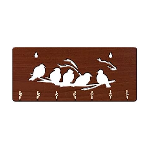 SEHAZ ARTWORKS DIY 5-Birds Manufactured Wood Key Holder (25 cm x 11 cm x 0.3 cm, Brown) Cover