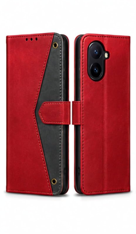 Image of HushLush Premium Flip Cover Compatible for Redmi A7 Pro | Shockproof Wallet Style Protective Case with Card Slots, Magnetic Closure, Stand Function & Full Body Protection (Dual Tone Metallic) (Red)